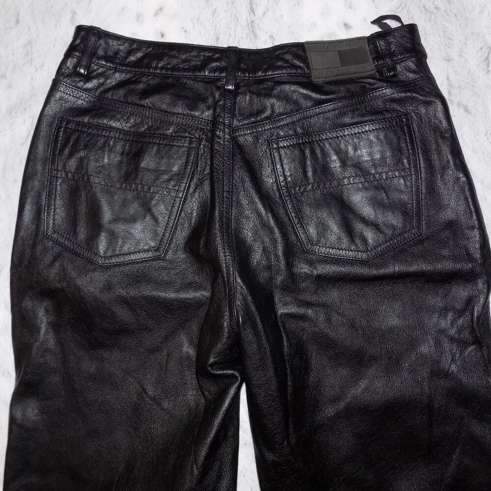 Tommy Hilfiger 100% Leather Straight Leg Pants - Black - Picture 10 of 14